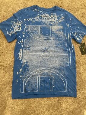 Nike Blue Tee with White Swoosh and Court Graphic